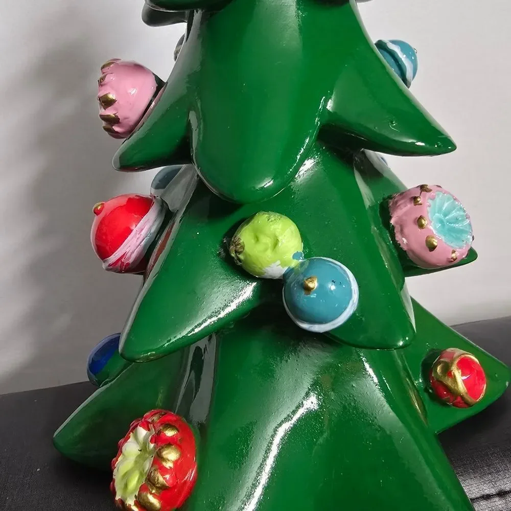 New Green Resin Cone Tree Christmas Indoor Decor, 11.5
